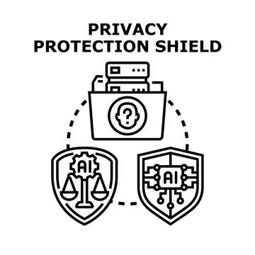 Privacy data protection shield with artificial intelligence concepts Stock Illustration