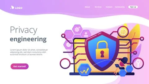 Privacy engineering concept landing page. Stock Illustration