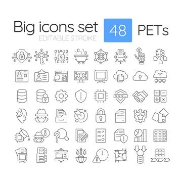 Privacy-enhancing technologies linear icons set Illustrazione stock