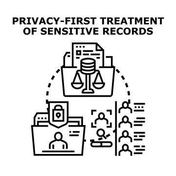 Privacy first treatment of sensitive digital records Stock Illustration