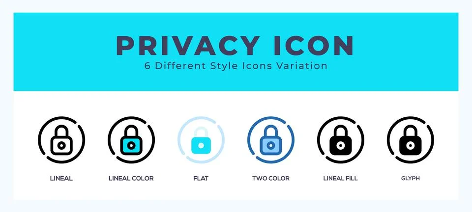 Privacy icon set with different styles. Design elements for logo. Vector il.. Stock Illustration