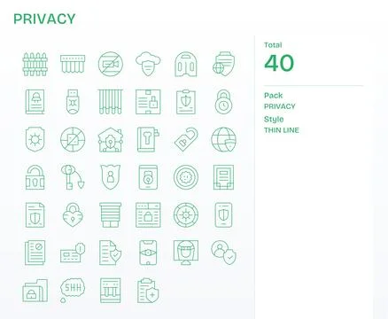 Privacy including 40 128x128 Thin Line Vector Illustrations Stock Illustration