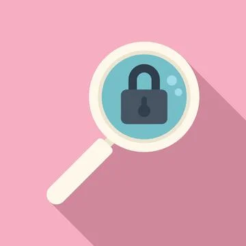 Privacy magnifier icon flat vector. Data protect Stock Illustration