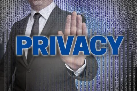 Privacy mit Matrix wird von Geschäftsmann gezeigt Privacy mit Matrix wird .. Stock Photos