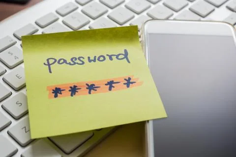 Privacy password on blank screen mobile phone, keyboard. Stock Photos