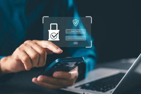 Privacy password protection authentication UI mobile security data access i.. Stock Photos