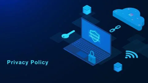 Privacy policy concept with laptop, cloud computing, server, key and padlock Stock Illustration