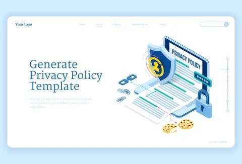 Privacy policy isometric landing, data protection Stockillustratie