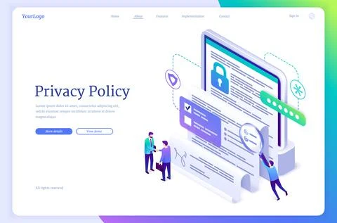 Privacy policy isometric landing, data protection Stock Illustration
