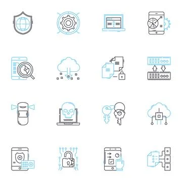 Privacy policy linear icons set. Consent, Information, Transparency, Security Stock Illustration
