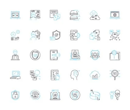 Privacy policy linear icons set. Consent, Information, Transparency, Security Stock Illustration