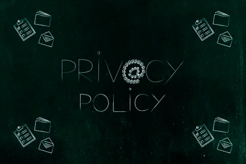 Privacy policy text with @ symbol made of locks and business objects Stock Illustration
