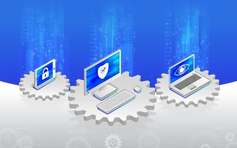 Privacy protection antivirus hack. Flat 3d isometric illustration. Stock Illustration