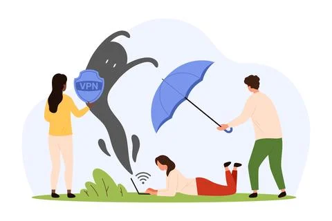 Privacy protection when using VPN internet connection, secure software of tiny Stock Illustration