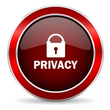 Privacy red circle glossy web icon, round button with metallic border 스톡 일러스트