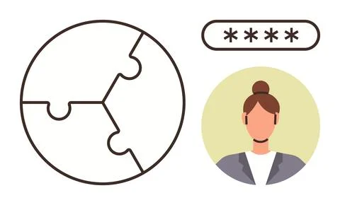 Privacy Representation with Puzzle Globe, Profile Icon, and Secure Password Stock Illustration