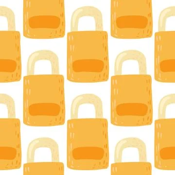 Privacy seamless pattern with security details, lock door silhouettes. Orange Stock Illustration