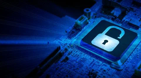 Privacy secure. Network security technology with computer processor chip on d Stock Photos