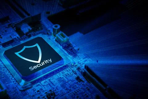 Privacy secure. Network security technology with computer processor chip on d Foto stock