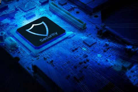 Privacy secure. Network security technology with computer processor chip on d 写真素材