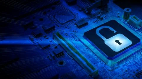 Privacy secure. Network security technology with computer processor chip on d Stock Photos