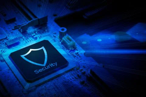 Privacy secure. Network security technology with computer processor chip on d 写真素材