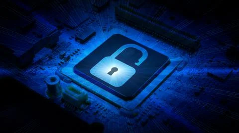 Privacy secure. Network security technology with computer processor chip on d 写真素材