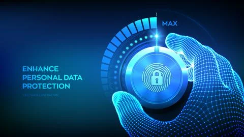 Privacy security levels knob button. Increasing personal data protection leve Illustrazione stock