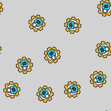 Privacy settings gear vector seamless pattern Illustrazione stock
