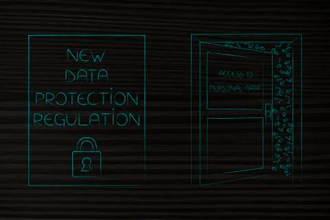 Privacy text next to door with access to personal data Stock Illustration