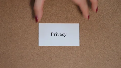 PRIVACY. Top shot - Hand puts paper card with word. CORE VALUE concept. 스톡 동영상 124393663