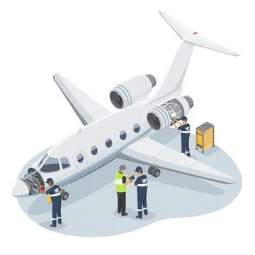 Private Airplane Engineer Technician Maintenance and Repair Service Small Jet Stock Illustration
