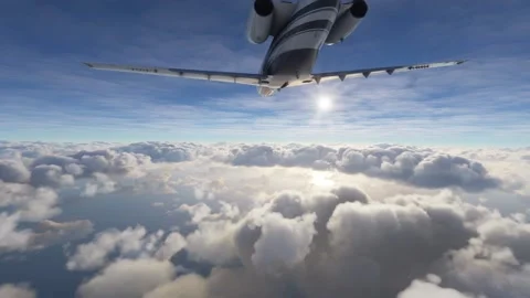 Private airplane flight over clouds. Business trip with a small jet plane. Stock Footage 155411177