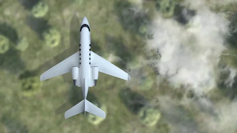 Private airplane fly over the forest with clouds. top view Stock Footage 75940820