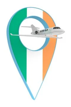 Private airplane with pin navigation flag Ireland Stock Illustration