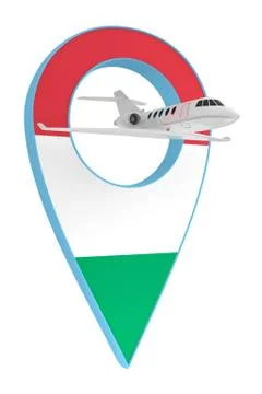 Private airplane with pin navigation flag Hungary Stock Illustration