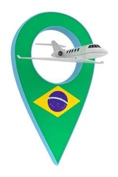 Private airplane with pin navigation flag Brazil Stock Illustration