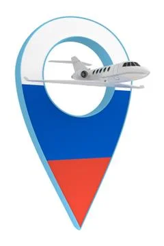 Private airplane with pin navigation flag Russia Stock Illustration