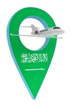 Private airplane with pin navigation flag Saudi Arabia Stock Illustration