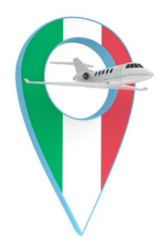 Private airplane with pin navigation flag Italy Illustrazione stock