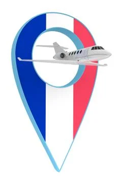 Private airplane with pin navigation flag France Stock Illustration