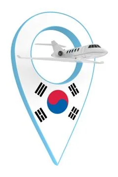 Private airplane with pin navigation flag south korea Stock Illustration