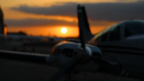 Private airplane with two propeller engines parked in airport parking  Stock-Footage 106263185