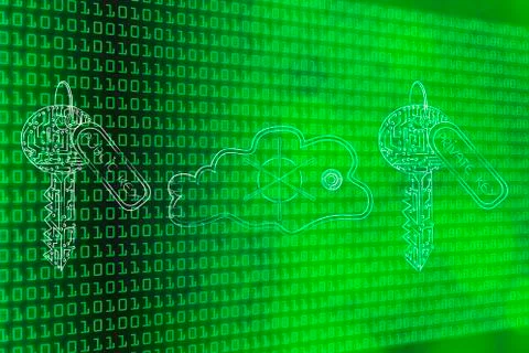 Private and public encryption keys next to cloud computing icon with safebox  Stock Illustration