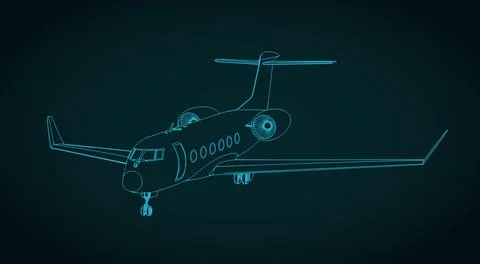 Private business jet technical drawing Stock Illustration