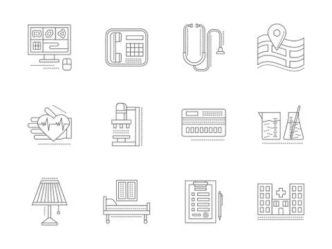 Private clinic flat line vector icons set Stock Illustration