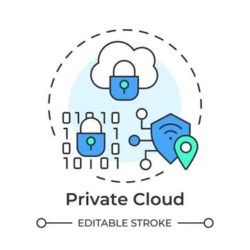 Private cloud flat linear concept icon Stock Illustration