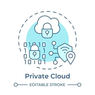 Private cloud monochrome blue concept icon Stock Illustration