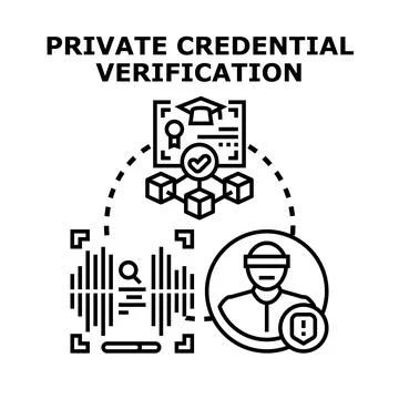 Private credential verification process validating user identity through secu Illustrazione stock