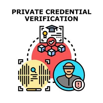 Private credential verification validating user identity with decentralized.. Illustrazione stock